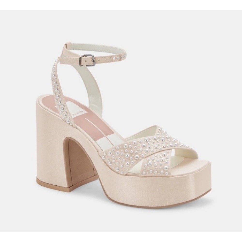 Dolce Vita Wessi Platform Sandals Ivory Pearl Embellished Bridal Womens 11 New